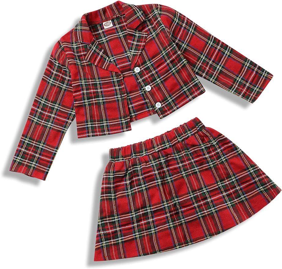Toddler Baby Girl Clothes Outfits Sets Plaid Long Sleeve Top and Skirt Fall Winter Clothes for Ba... | Amazon (US)