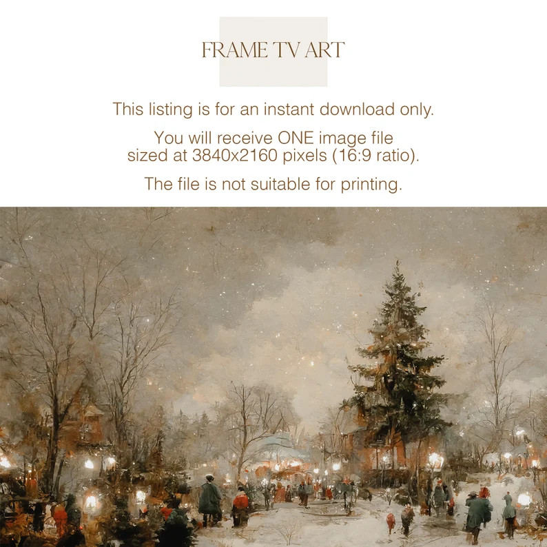 Samsung Frame TV Art Christmas Frame TV Art 4K Winter Painting TV Art Vintage Landscape Painting ... | Etsy (US)
