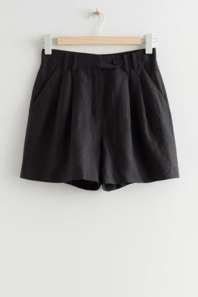 Relaxed Linen Shorts - Black - Ladies | H&M GB | H&M (UK, MY, IN, SG, PH, TW, HK)