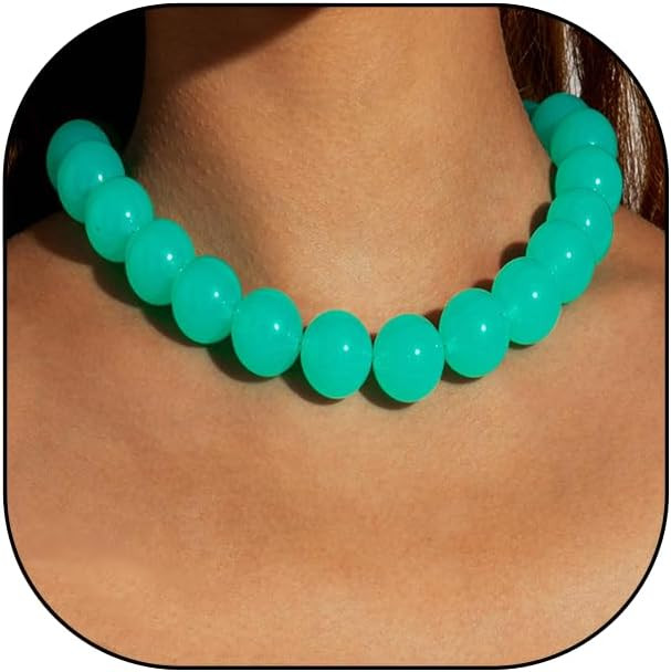 Hewill Colorful Chunky Beaded Necklace for Women Blue Green Pink Red Beads Choker Necklaces Acryl... | Amazon (US)