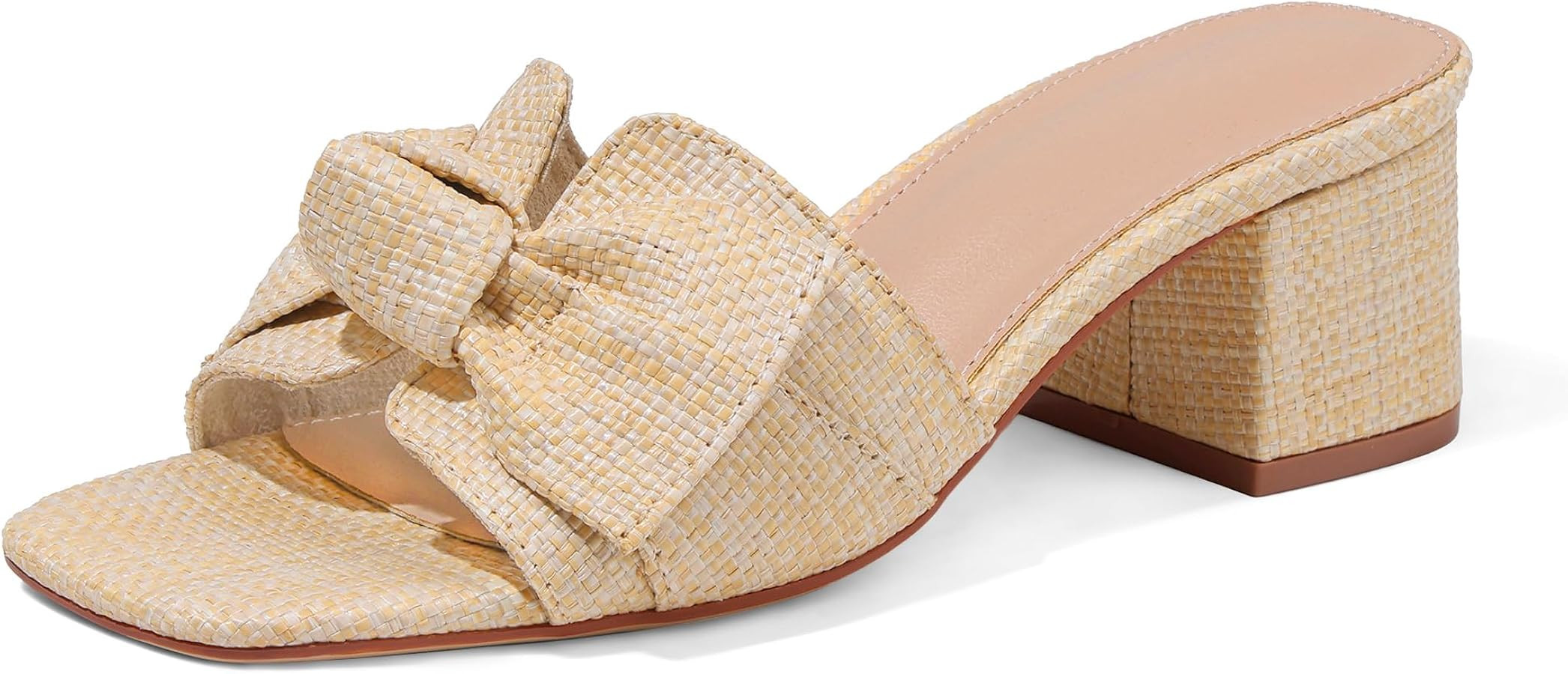 Erocalli Heeled Sandals for Women Raffia Sandals Chunky Block Heels Square Toe Summer Mules Slip ... | Amazon (US)