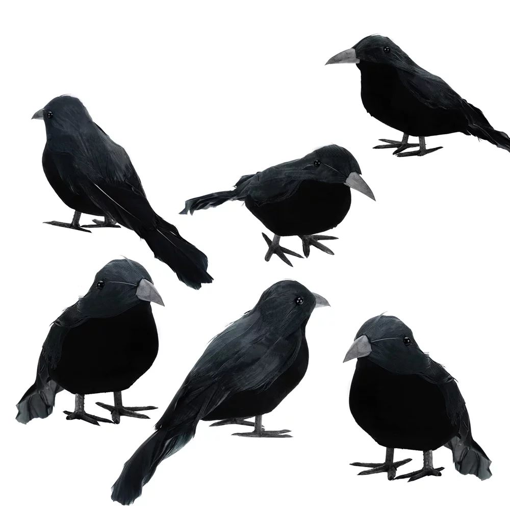 Halloween Black Feathered Crows, Realistic Looking Halloween Decoration Birds, 6 Pack - Walmart.c... | Walmart (US)