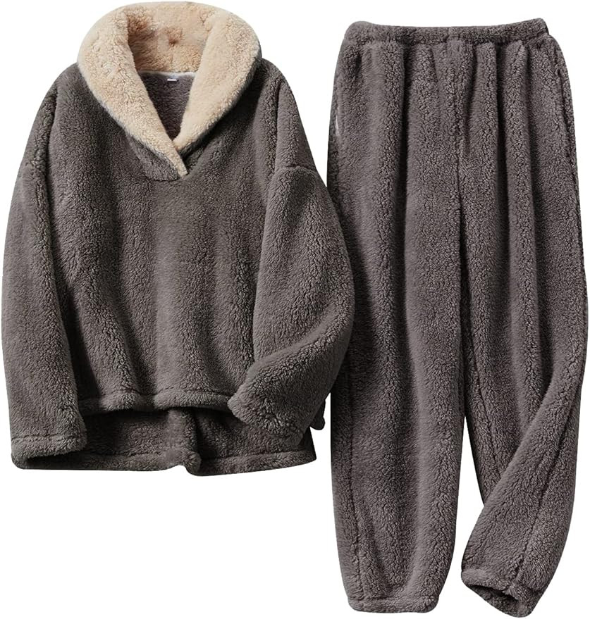 Arssm Women Fluffy Pajamas Set Fleece Pajamas Winter Warm Loose Plush Fuzzy Sets 2 Piece Cozy Sle... | Amazon (US)