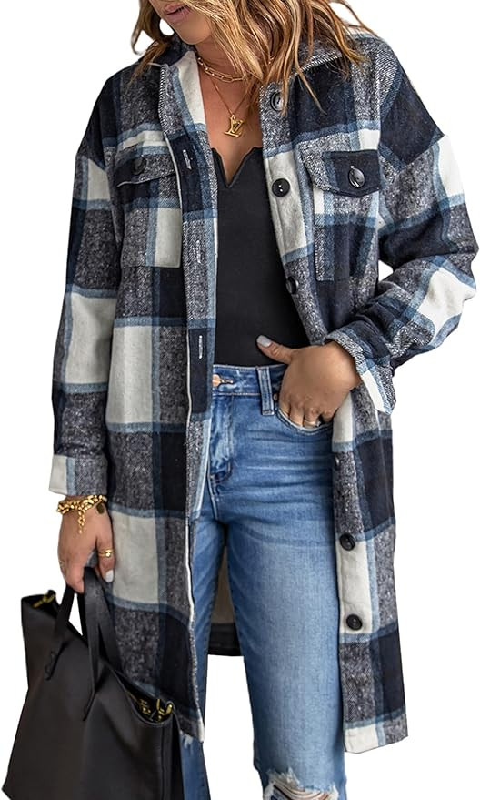 KIRUNDO Women's Flannel Plaid Shirts Jacket Shacket Coats Casual Boyfriend Button Down Shirts Lon... | Amazon (US)