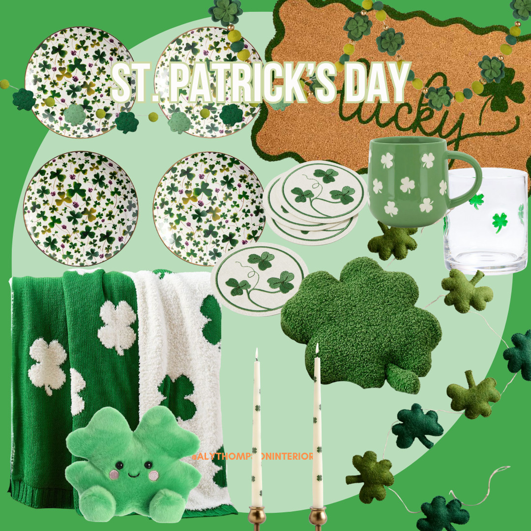 
St. Patrick's Day | St. Patrick's Day Doormat | St. Patrick's Day Plates | St. Patrick's Day Glassware | St. Patrick's Day Pillow | Shamrocks | Green | Lucky | Irish | Shamrock Blanket | Shamrock Candlesticks | Shamrock Plush 

 #LTKSeasonal #LTKHome #LTKSaleAlert