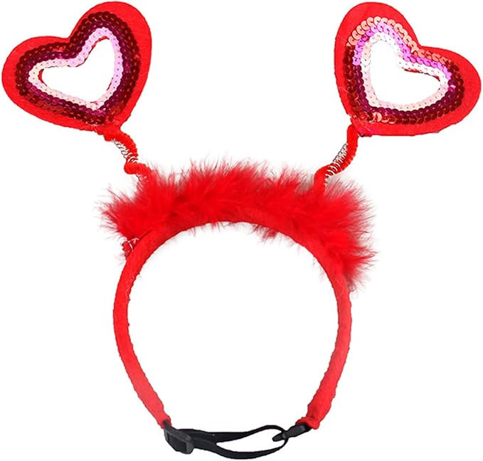 Soochat Valentines Day Pet Headbands Dogs Cats Sequins Heart Head Boppers - Valentines Day Pet Co... | Amazon (US)
