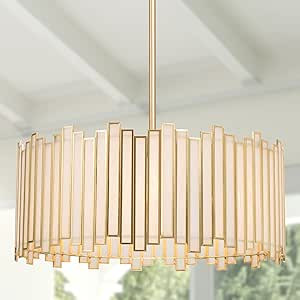 Durent Lighting Gold Drum Chandelier 4-Light Modern Drum Pendant Lighting Fixture with Cream Glas... | Amazon (US)