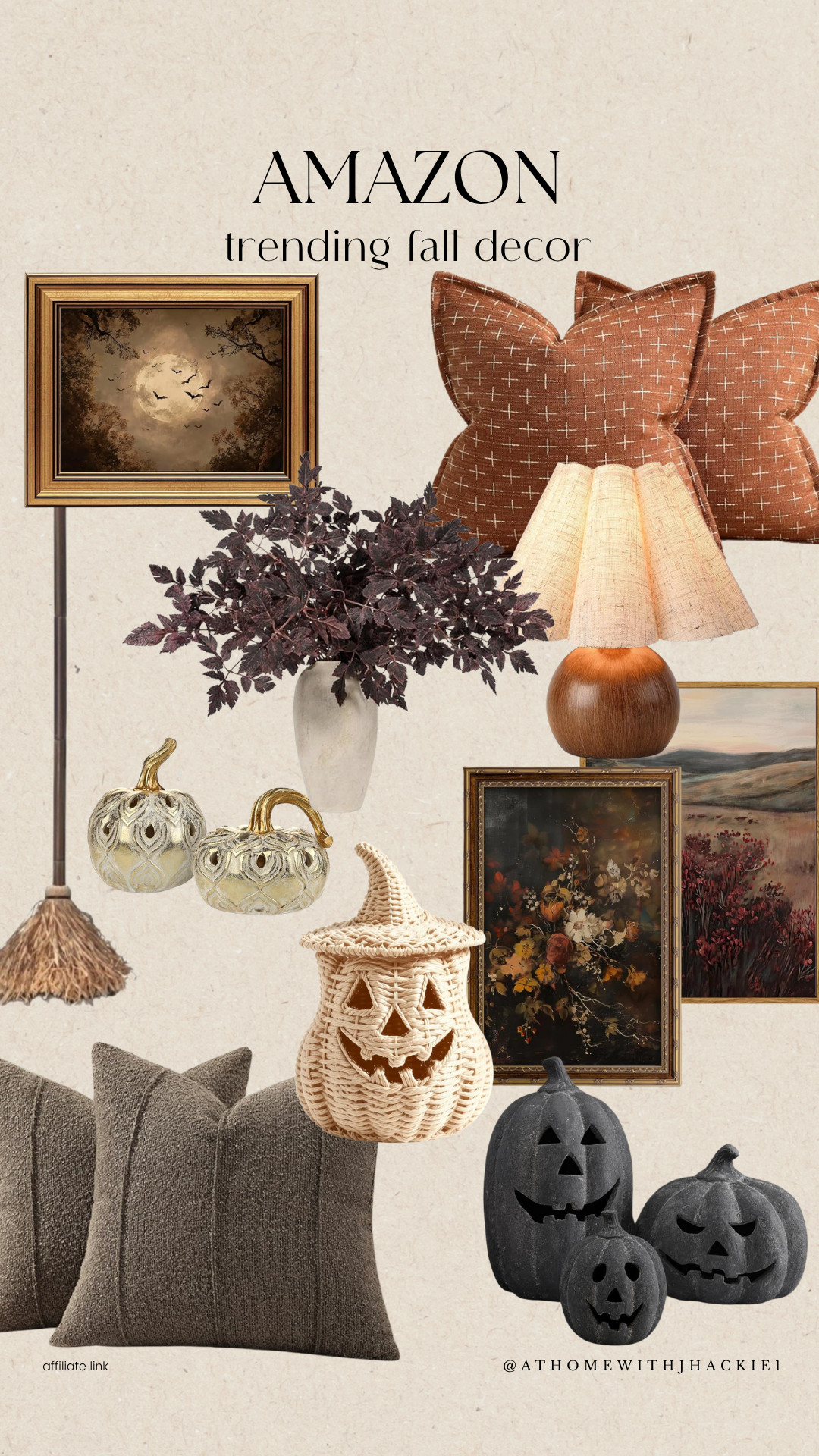 AMAZON | Trending Fall Decor, Amazon fall decor, trending fall decor, neutral fall decor, cozy autumn decor, moody fall aesthetic, fall throw pillows, pumpkin decorations, black pumpkin decor, gold pumpkin decor, vintage fall artwork, faux fall stems, fall floral arrangement, Halloween home decor, wicker pumpkin, harvest home decor, fall mantel decor, autumn decorating ideas, warm cozy home, Amazon seasonal finds, fall home inspiration

#LTKSeasonal #LTKHome #LTKSaleAlert