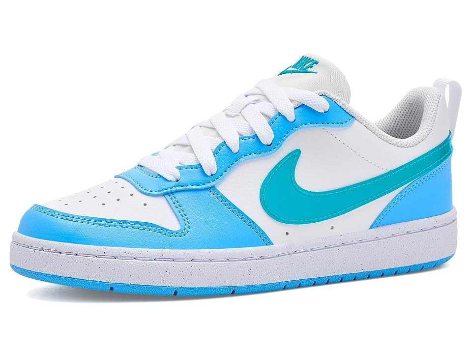 Nike Kids Court Borough Low (Big Kid) Kid's Shoes White/Energy/Football Blue: 3.5 Big Kid M, Faux Leather | Zappos.com