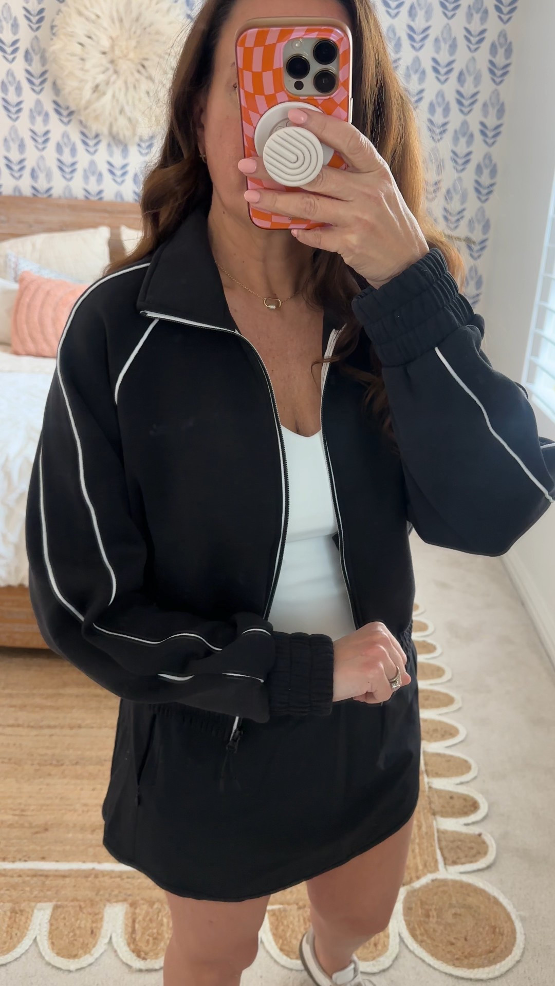 Small jacket
Small tank
Large skort 
Comfy pieces you can mix and match!
.


#LTKfitnessgoals #LTKActive #LTKmomlife