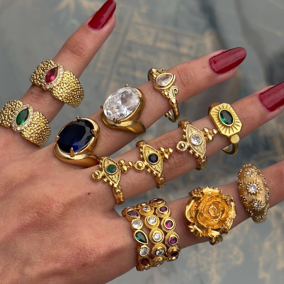 Adjustable Statement Boho Rings - 18k Gold Plated Jewelry - Etsy | Etsy (US)