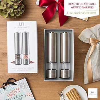 Electric Salt and Pepper Grinder Set - Battery Operated Stainless Steel Mill with Light (Pack of ... | Amazon (US)