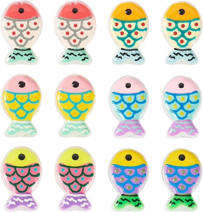 12Pcs Fish Lampwork Glass Beads Cute Fish Print Loose Spacer Beads Ocean Animal Bead 20x13mm for ... | Amazon (US)