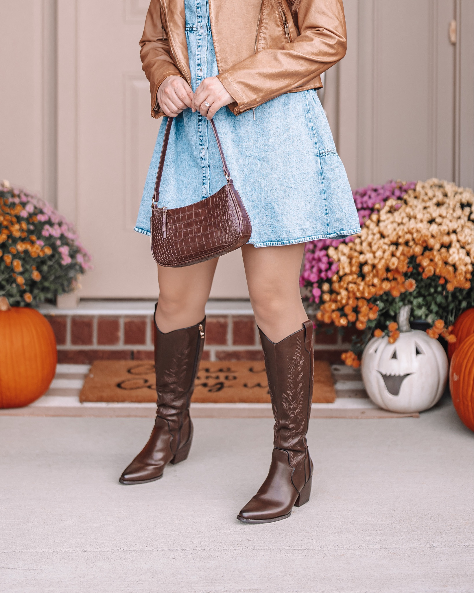 Fall outfit details 🍂🪵👢 My western boots, denim dress and leather jacket fit true to size.
Cowgirl boots • Western boots • fall outfits • concert outfit 

#LTKsalealert #LTKunder100 #LTKSeasonal