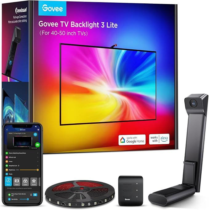 Govee TV Backlight 3 Lite with Fish-Eye Correction Function Sync to 40-50 Inch TVs, 7.8ft RGBICW ... | Amazon (US)