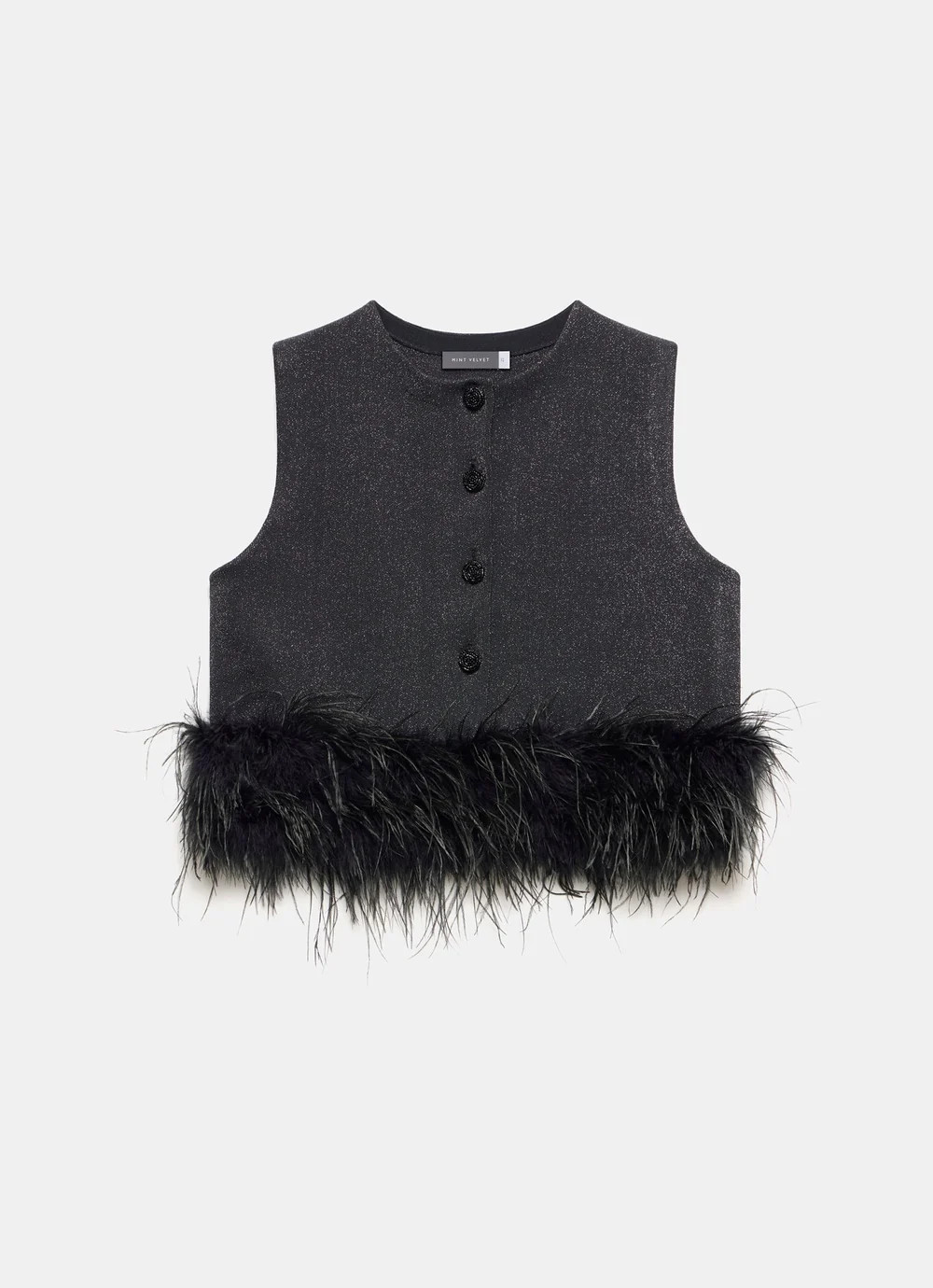 Black Feather Hem Knit Top | Mint Velvet