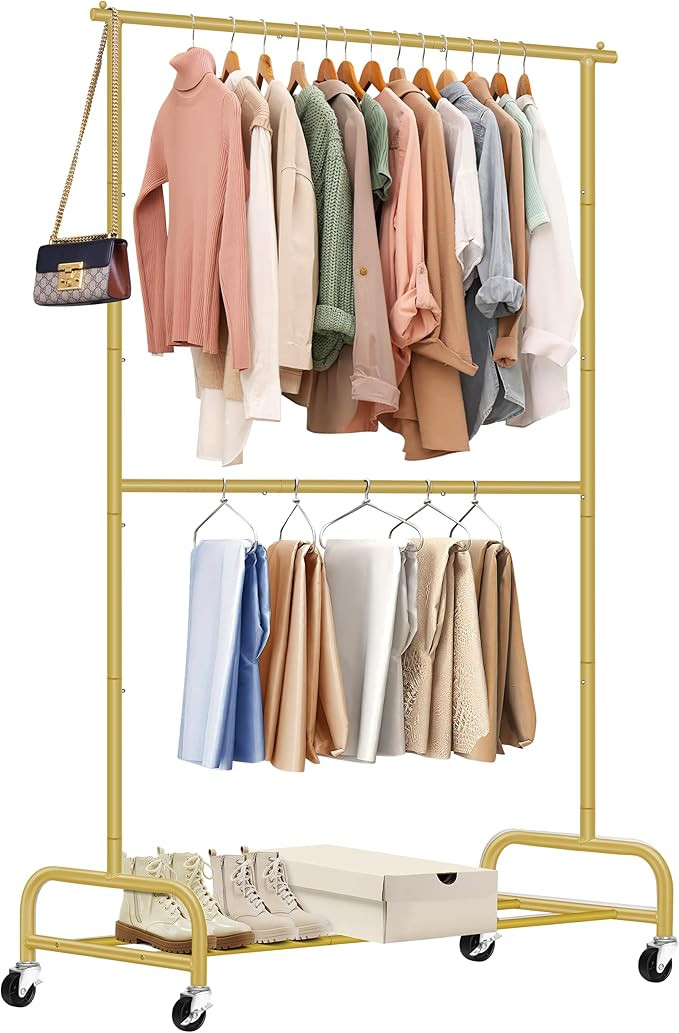 SLEEPING LAMB Double Rod Heavy Duty Clothes Racks for Hanging Clothes Rack, Metal Rolling Garment... | Amazon (US)