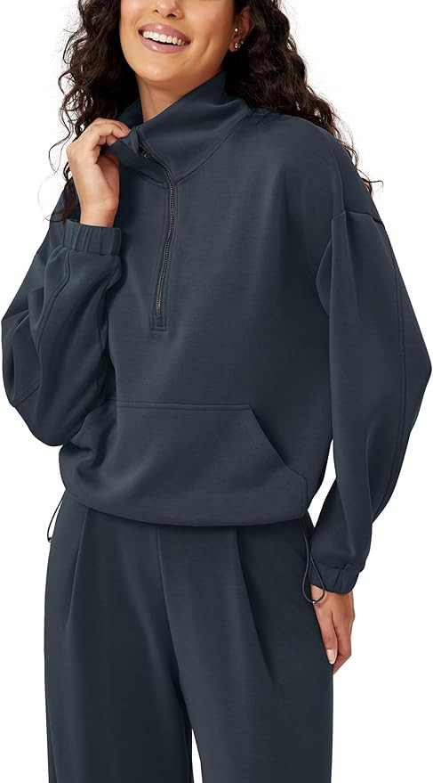 ODODOS Women's Modal Soft Cinchable Sweatshirts Half Zipper Funnel Neck Oversize Pullover with Po... | Amazon (US)