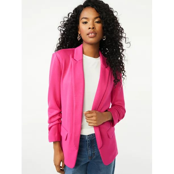 Scoop Women's Scuba Blazer with Scrunch Sleeves - Walmart.com | Walmart (US)