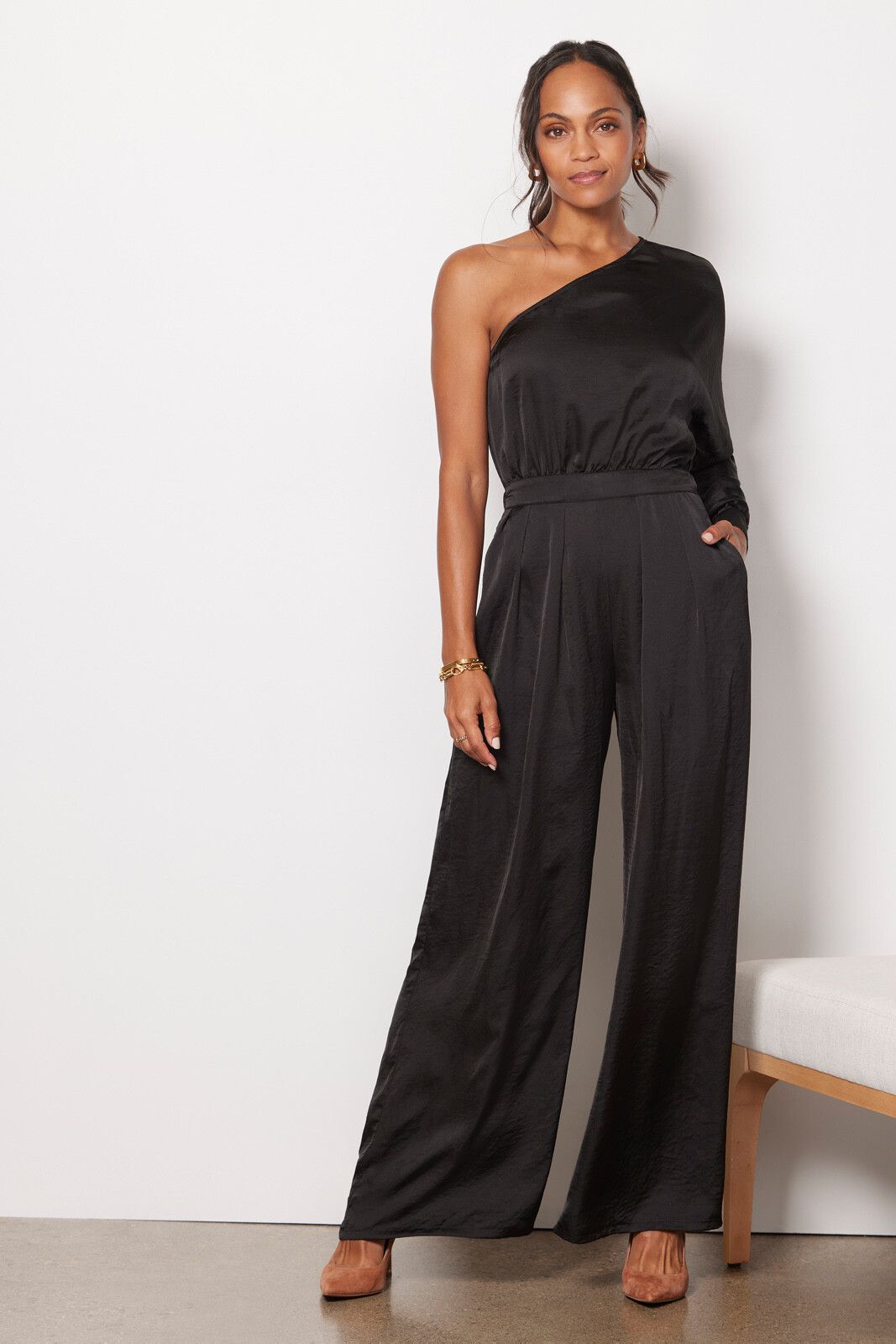 Flirt On Shoulder Jumpsuit | EVEREVE