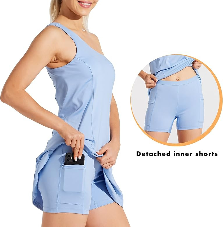 Willit Women's One Shoulder Dress Tennis Exercise Golf Athletic Dress with Bra & Shorts Active Dress | Amazon (US)