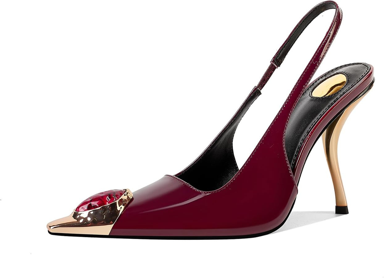 Rhinestones Slingback Kitten Heels Pointed Closed Toe Pumps for Women, Stiletto 4Inch High Heeled... | Amazon (US)