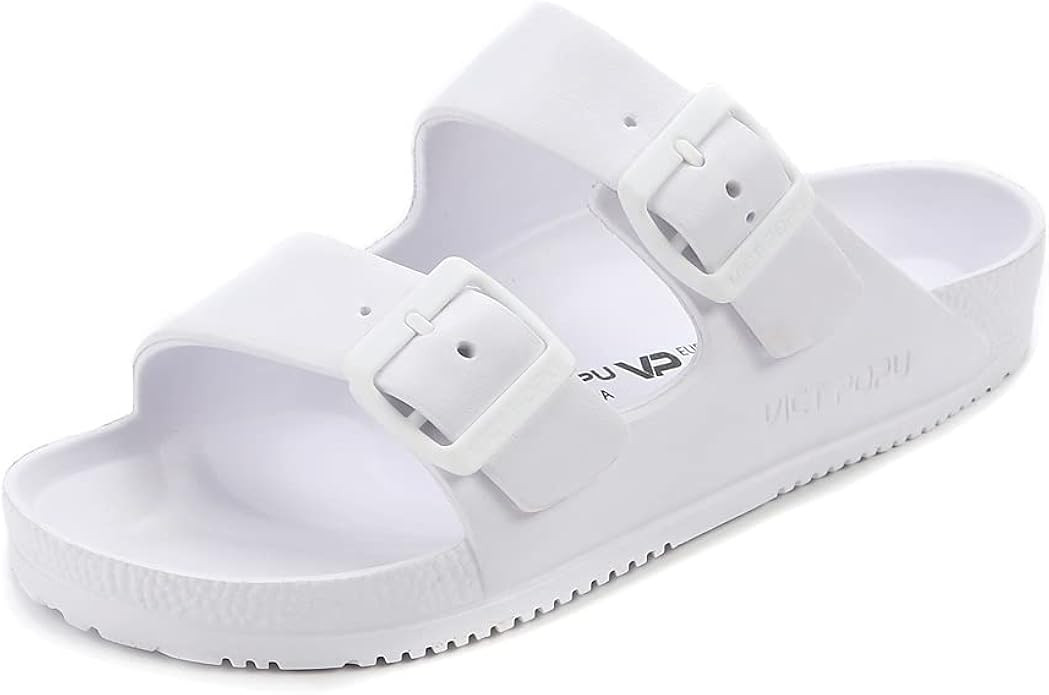 Womens Sandals Adjustable Double Buckle Strap Waterproof EVA Flat Slides | Amazon (US)