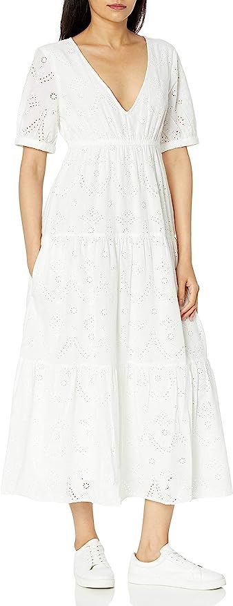 The Drop Women's Imogen Short Sleeve Tiered V-Neck Eyelet Cotton Midi Dress | Amazon (US)