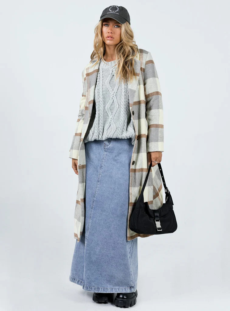 Keslake Plaid Coat Grey Check | Princess Polly US