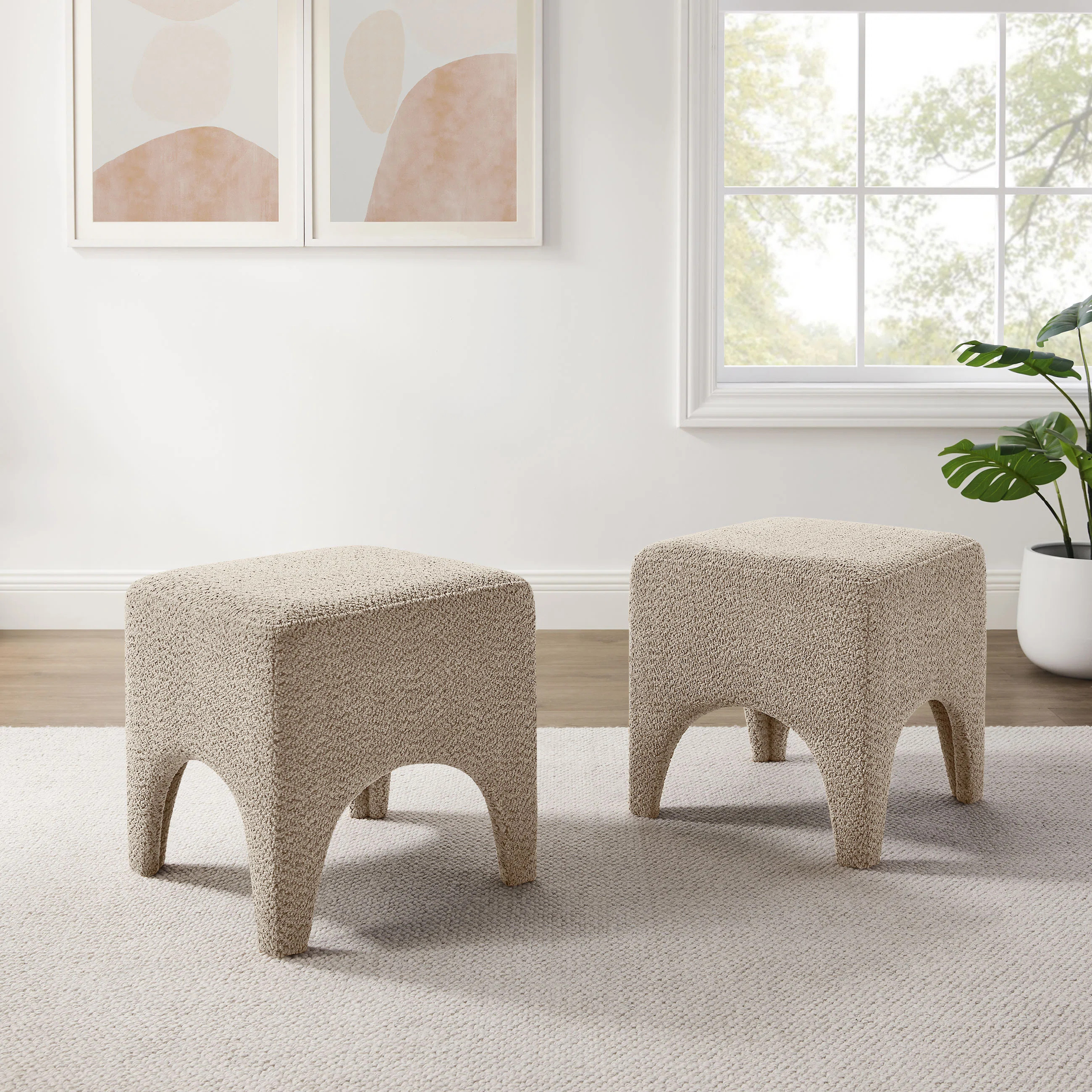 Modern Boucle Upholstered Ottoman, Shoe Changing Footrest, Makeup Stool(Set Of 2) (Set of 2) | Wayfair North America