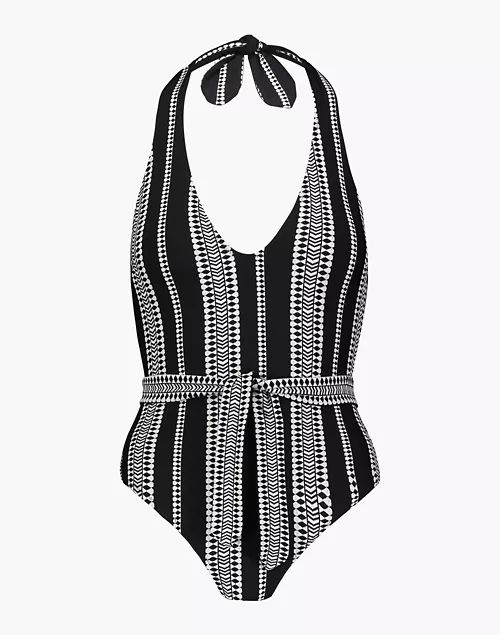 lemlem™ Luchia Deep-V Belted One-Piece Swimsuit | Madewell