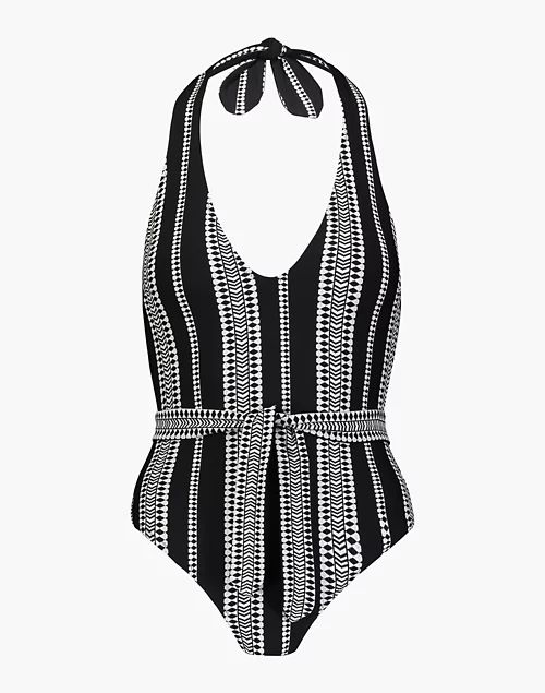 lemlem™ Luchia Deep-V Belted One-Piece Swimsuit | Madewell