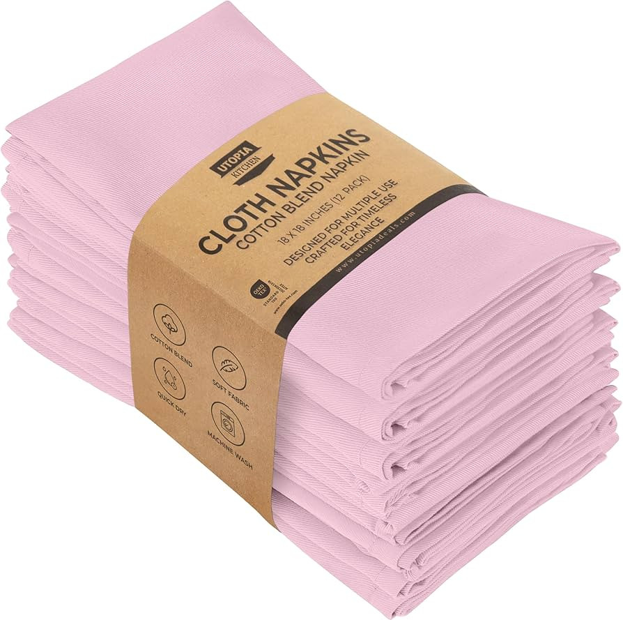 Utopia Kitchen Pink Cloth Napkins [12 Pack, 18x18 Inch] Absorbent Cotton Blend Washable and Reusa... | Amazon (US)