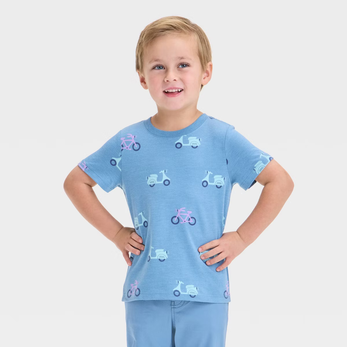 Toddler Boys' Short Sleeve Bike T-Shirt - Cat & Jack™ Slate Blue | Target