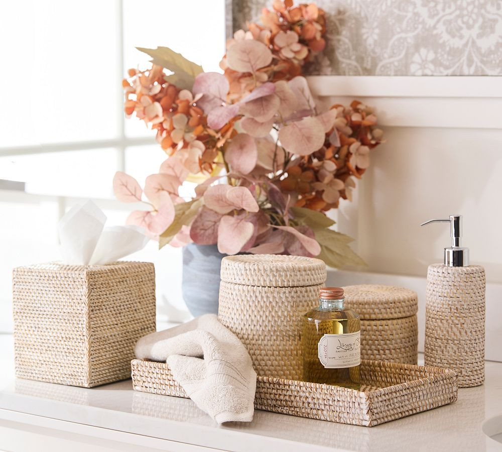 Tava Handwoven Rattan Bathroom Accessories | Pottery Barn (US)