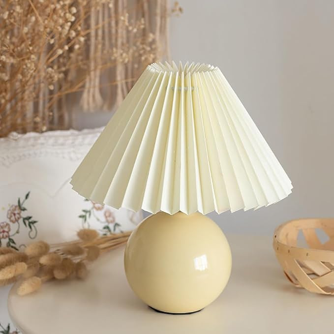 Ceramic Table Lamp, Cute Pleated Bedside Lamp with Bulb, Small Night Light for Bedroom Nightstand... | Amazon (US)