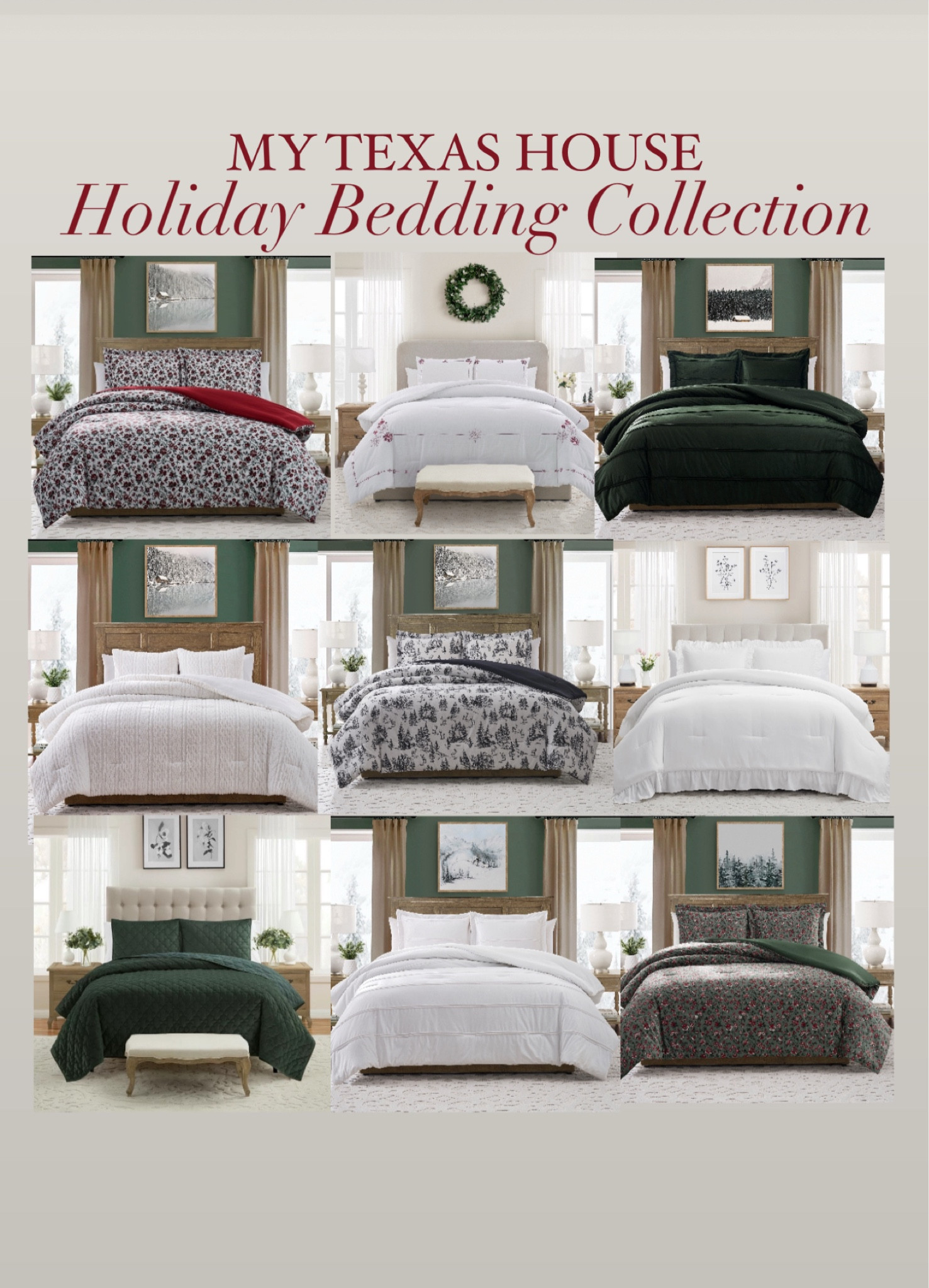 The My Texas House holiday bedding collection. Comforters and quilts in beautiful fabrics. 

#LTKHome #LTKSeasonal