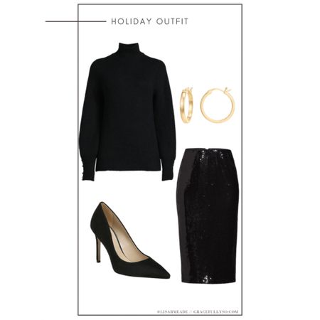 Holiday outfit idea 
Sequin skirt, skirt, Christmas outfit, holiday outfit, holiday style, women’s fashion, Walmart, Walmart, fashion