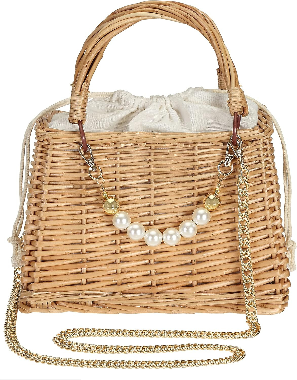 So'each Women's Handmade Rattan Wicker Artificial Pearl Shoulder Bag | Amazon (US)