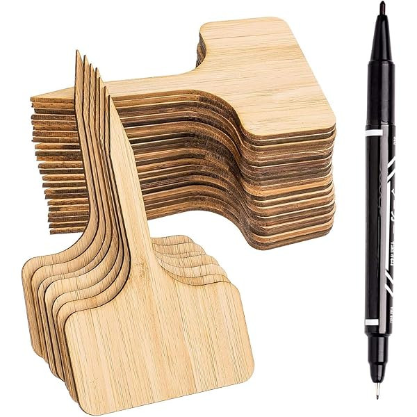 YXGOOD 50Pcs Bamboo Plant Labels with A Marker Pen T-Type Wooden Plant Sign Tags Garden Markers for  | Amazon (US)