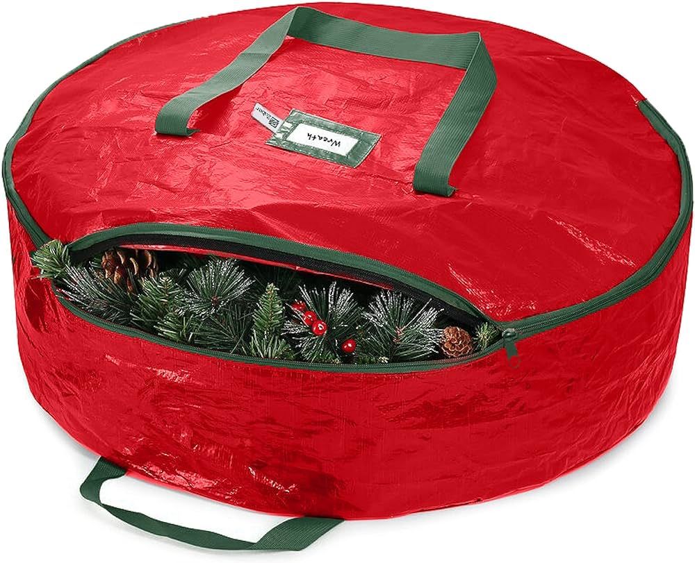 ZOBER Christmas Wreath Storage Container - 24 Inch Wreath Bag for Artificial Wreaths - Dual Zippe... | Amazon (US)