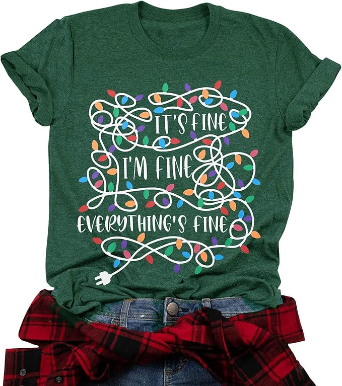 I'm Fine Everything's Fine Women's Christmas Shirts Casual Short Sleeve Tees Tops with Christmas ... | Amazon (US)