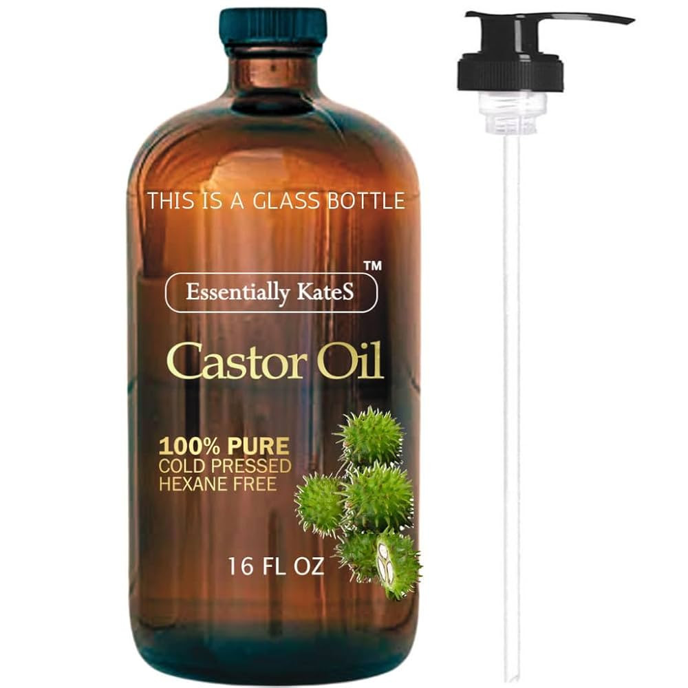 Essentially KateS Castor Oil 16 Fl Oz (Glass Bottle) - Original - A Huge Glass Bottle with a Pump... | Amazon (US)
