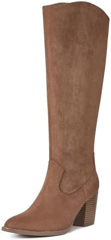 MeiLuSi Womens Knee High Boots Pointed Toe Suede Boots Chunky Heel Faux Slouchy Shoes Tall Fall 2... | Amazon (US)