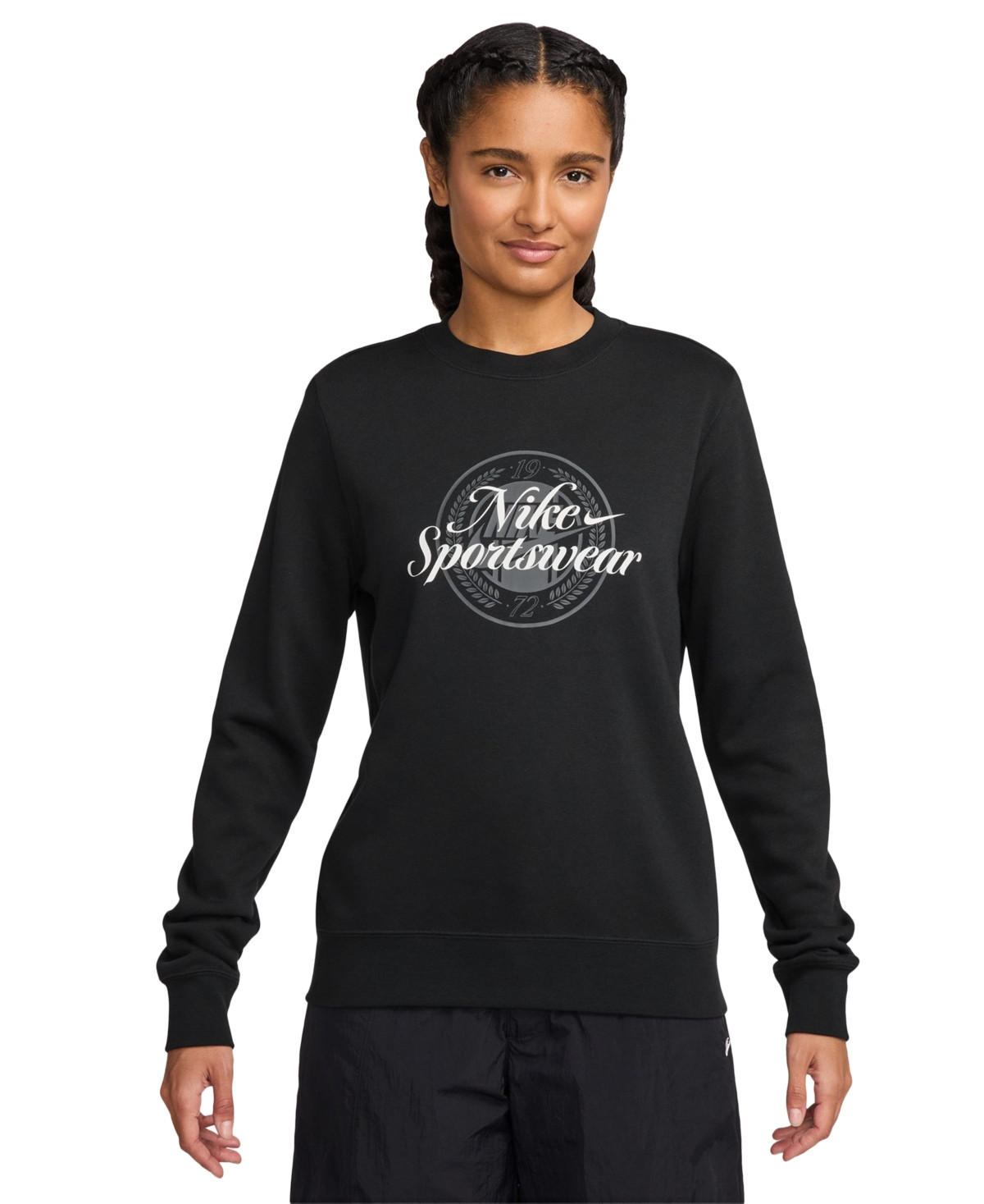 Nike Sportswear Women's Club Fleece Graphic Crewneck Sweatshirt - Black | Macy's