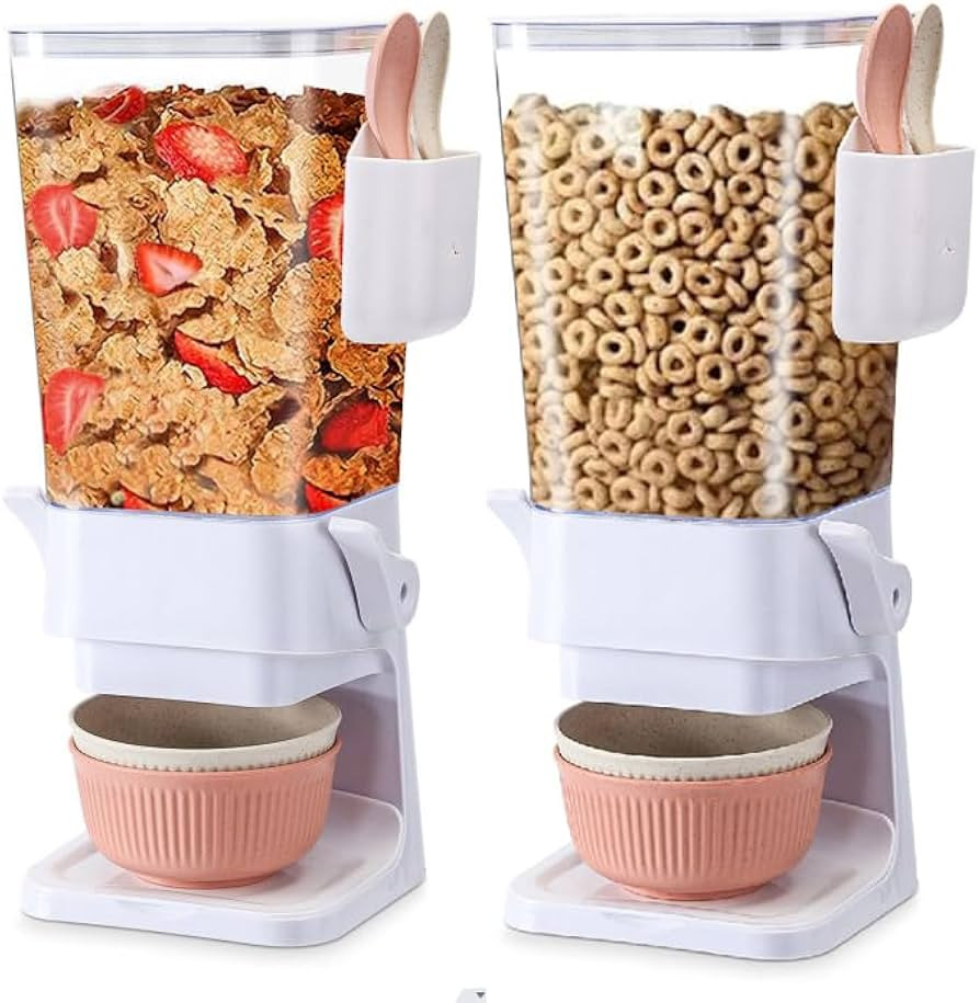 Cereal Dispenser Countertop 2 Pack with Bowls Spoons Cutlery Box,5.5 QT Dry Food Dispenser Snack ... | Amazon (US)