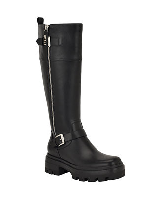 GUESS Women's Lynnie Tall Buckle Moto Lug Boots - Macy's | Macy's