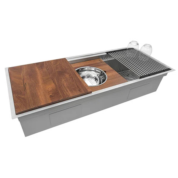 Ruvati 45-inch Workstation Two-Tiered Ledge Kitchen Sink Undermount 16 Gauge Stainless Steel | Wayfair North America