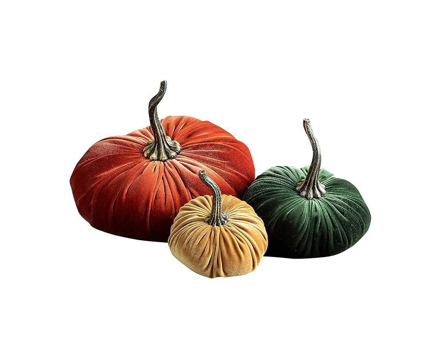 Your Heart's Content Velvet Pumpkins Set of 3 Different Sizes, Warm and Sophisticated Autumn Cent... | Amazon (US)