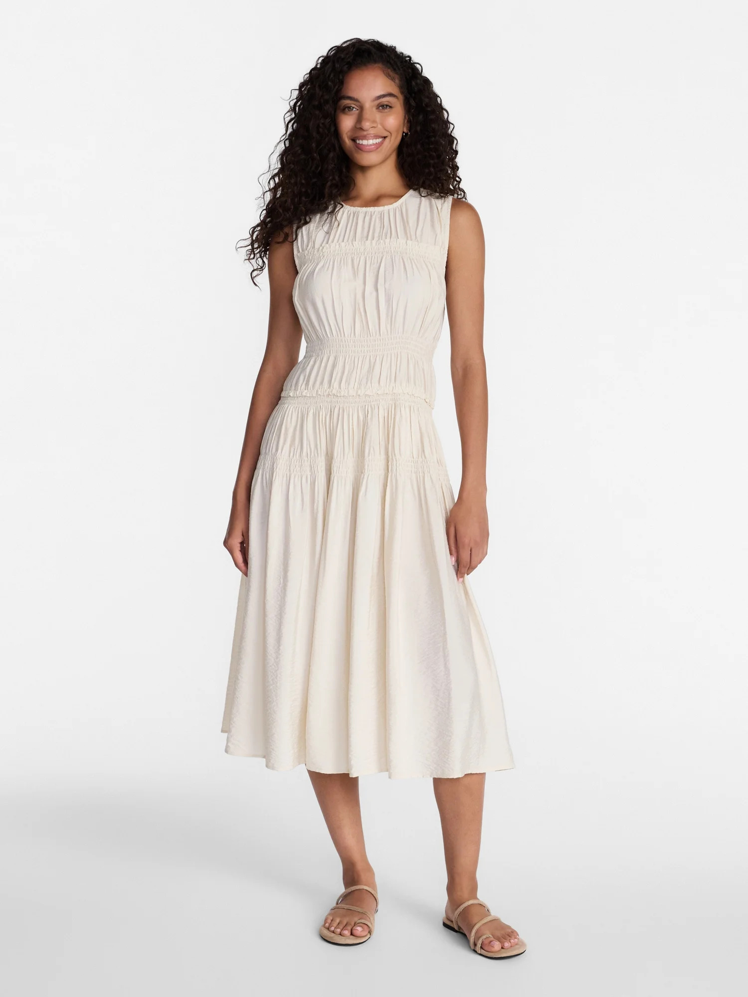 Time and Tru Women's Sleeveless Smocked Midi Dress, Sizes XS-XXXL | Walmart (US)